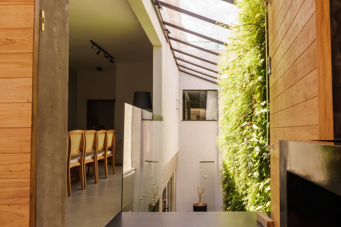 interior courtyard and glass roof in a house