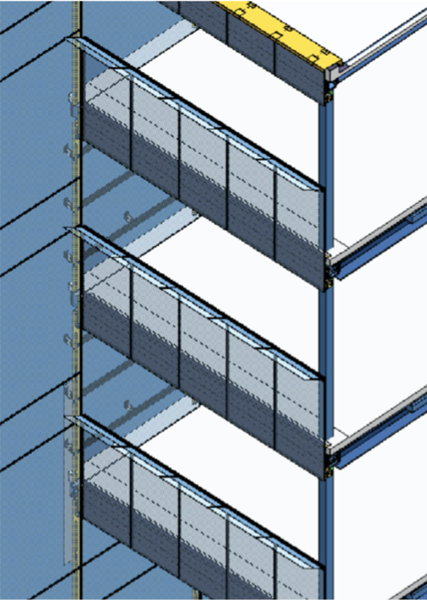 Dessin détaillé de la façade de terrasses avec réflecteurs Espaciel
