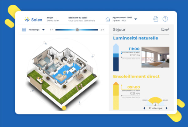 l'application mobile solen permet d'anticiper l'intensité de lumière naturelle dans votre intérieur, la luminosité qui va être disponible dans votre logement