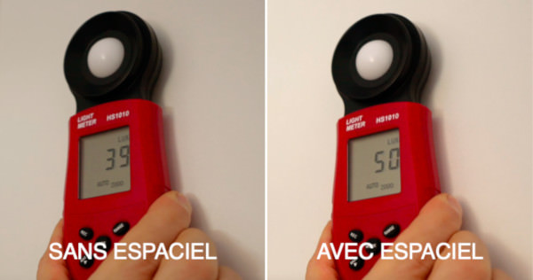 le luxmètre permet de mesurer l'intensité de la lumière, belle augmentation de lux avec le réflecteur fenêtre