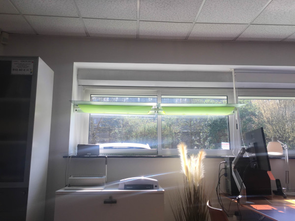 les bureaux sont exposés plein sud pour se protéger de l'éblouissement du soleil, les réflecteurs sont mis en place un éclairage naturel sans être ébloui