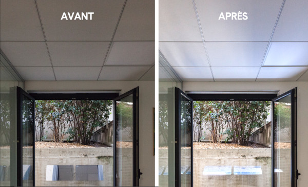 changement, lumière naturelle pour le bien-être au travail pour les salariés, il retrouve de la lumière naturelle les bureaux sombres sont devenus plus lumineux avec espaciel