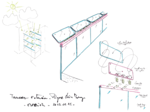 Esquisse Espaciel avec dessins de réflecteurs et bâtiment