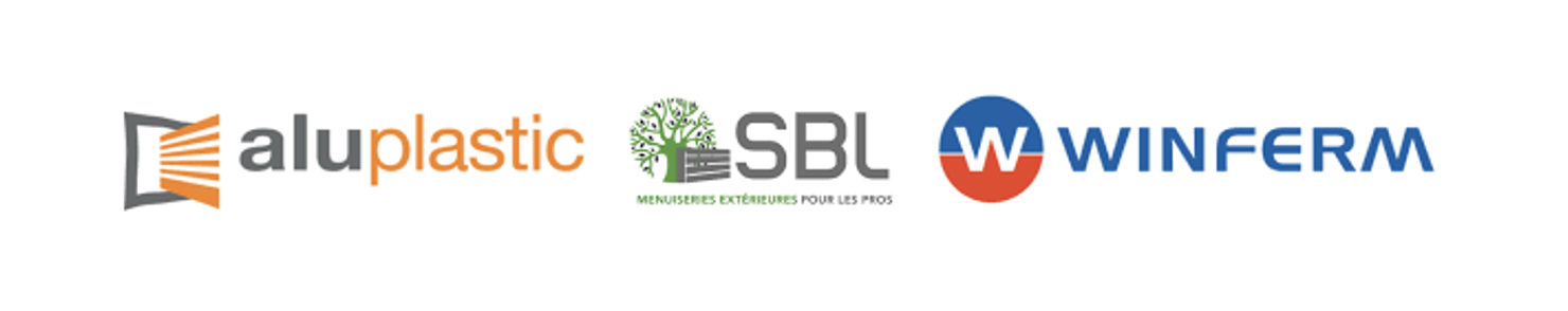 Logos des sociétés Aluplastic, SBL et Winferm qui constituent le groupe qu'a rejoint Espaciel